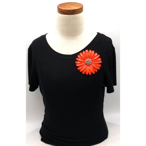 Vintage Flower Brooch & Earrings Set Orange Enamel Daisy Design 1960s Costume Je - Picture 8 of 9